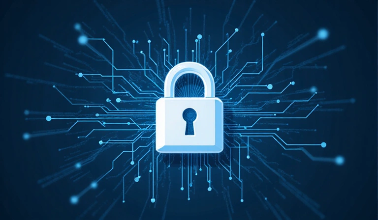 Ilustración de seguridad de datos con un candado y datos digitales